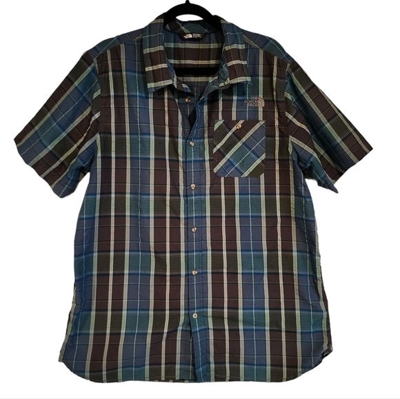 The North Face Men's Blue Plaid Short Sleeve Outdoor Hiking‎ Shirt Button Front - Picture 1 of 12
